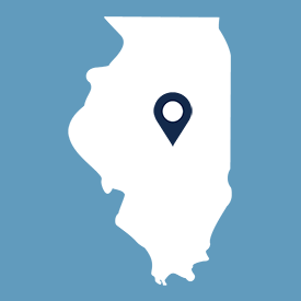 Map of Illinois with a pin indicating the location of Decatur.