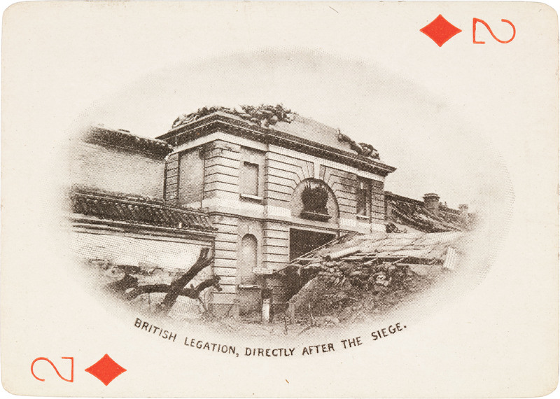 The 2 of diamonds with a picture of the British diplomatic building after the Pekin seige