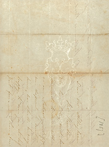 A letter rotated 90 degrees to highlight the crest watermark in the center.
