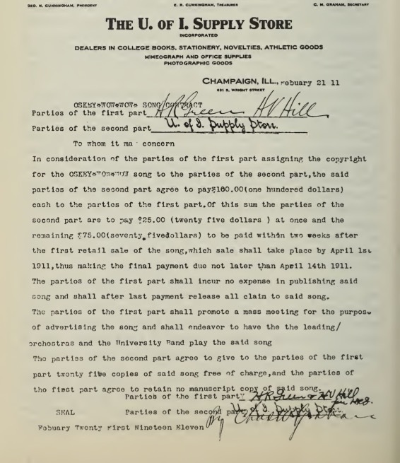 Letter about a song contract.