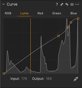 A screenshot of a luma curve used to highlight watermarks.