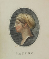 Sappho in profile facing right.