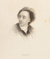Drawn portrait of Alexander Pope looking to the right.