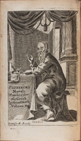 Artistic engraving of Plutarch sitting at a desk.