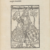 King Fernando of Aragon II in a suit of armor and coat of arms 